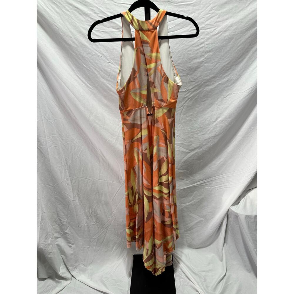 PrAna Leaf Pattern Orange Print Sleeveless Tank Beach Dress Sz M High-Low Flowy - Picture 3 of 5
